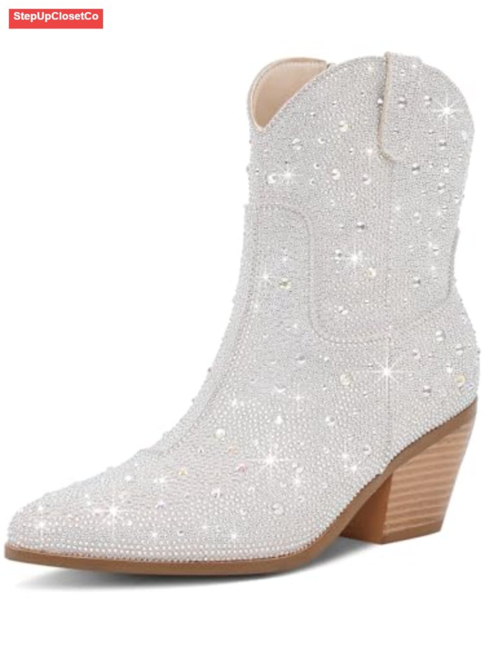 Rhinestone Cowboy Ankle Boots Faux Leather Western Booties